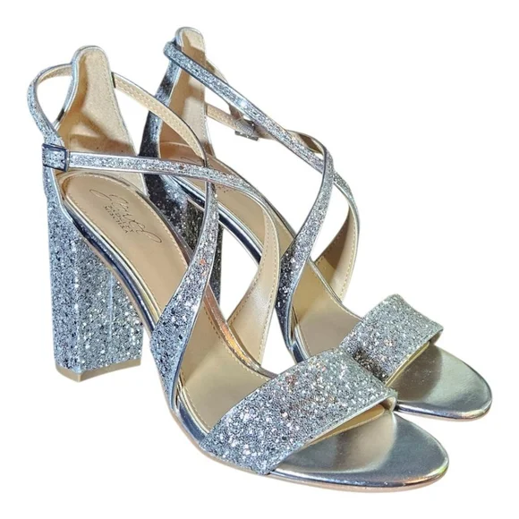 Jewel Badgley Mischka Heels Size 8 Silver Glitter - Picture 2 of 7